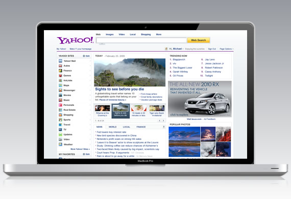 Yahoo home page